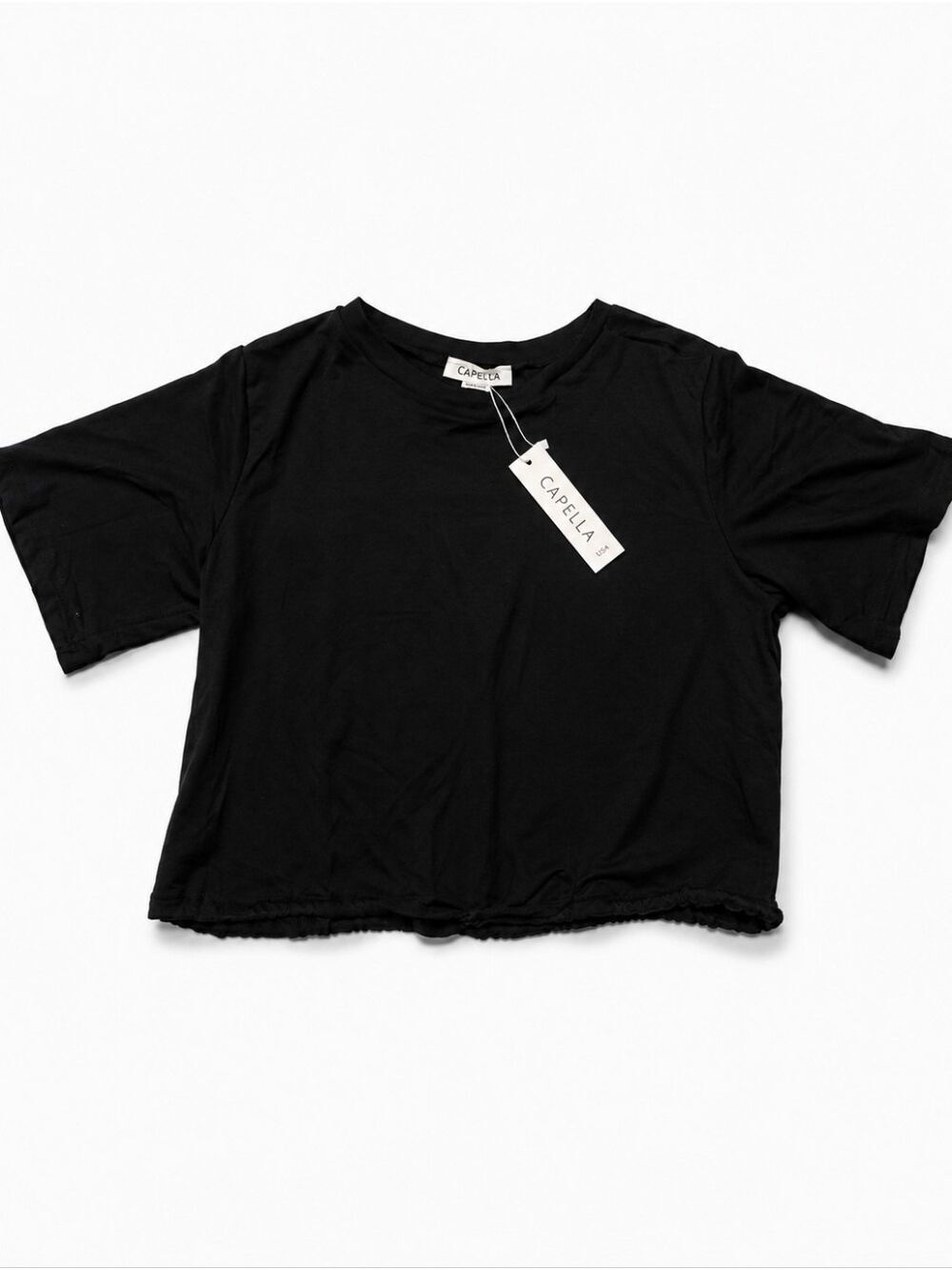 Capella Black Cropped Drawstring Hem T-Shirt Size Small NWT